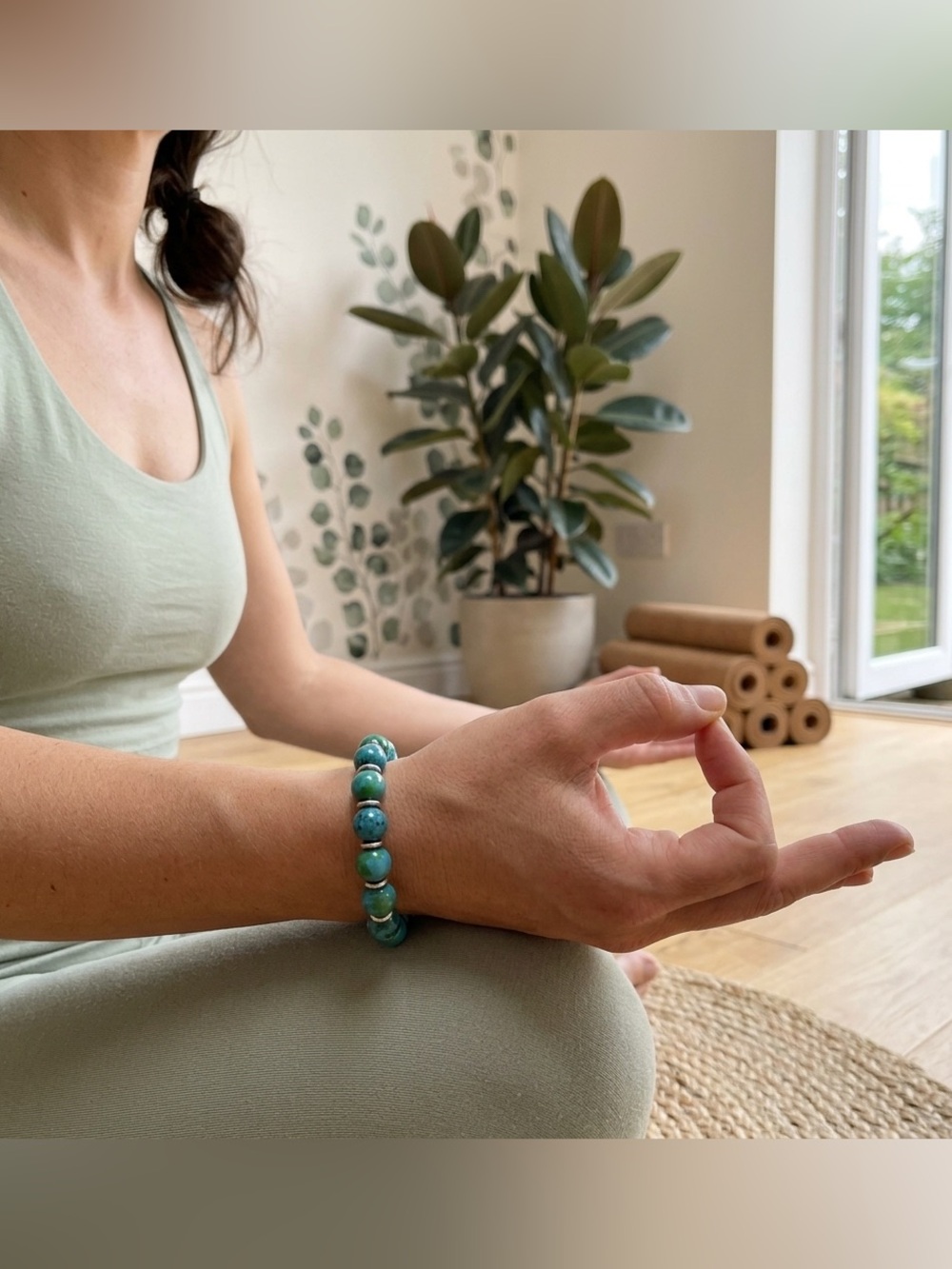 New Chrysocolla Gemstone Beaded Mala Stretch Bracelet